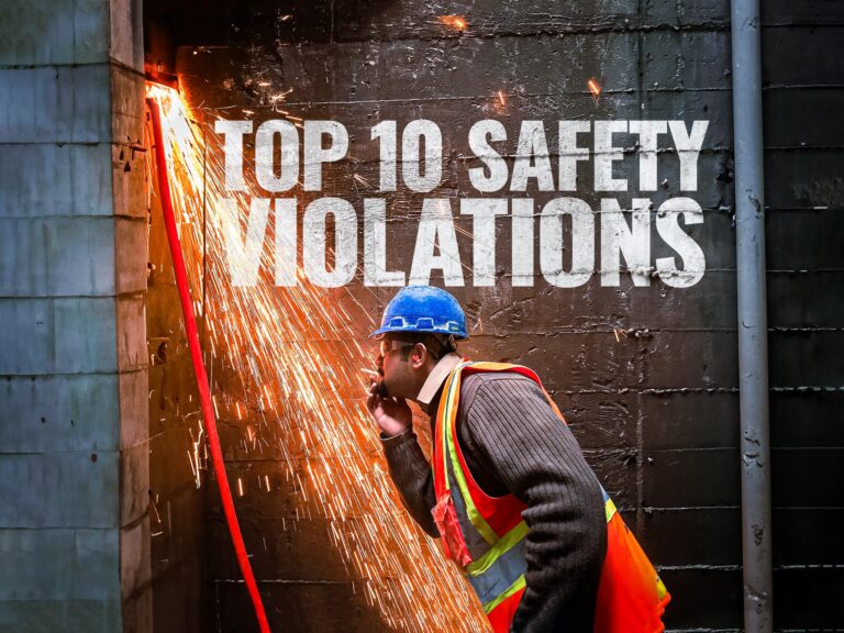 Top Safety Violations in Manufacturing, worker lighting a cigarette under exposed wire and sparks.