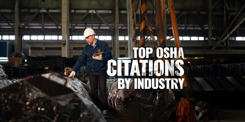 Top OSHA Citations by Industry, header image of an OSHA inspectors looking at a job site.